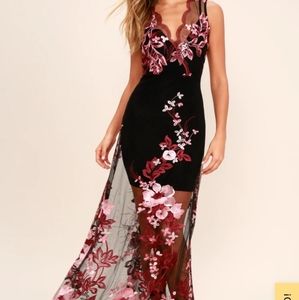 Work the Bloom Wine Red and Black Embroidered Maxi